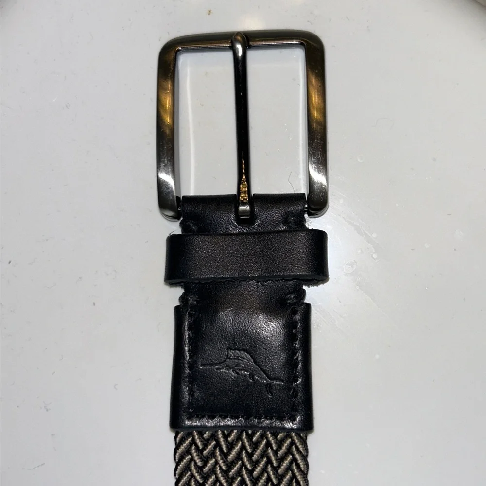 Tommy Bahama Men’s Two Tone Woven Belt w/Black Leather Trim, No Holes, Size L/XL